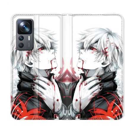 Housse Cuir Portefeuille Pour Xiaomi 12T Manga Tokyo Ghoul Kaneki Blanc
