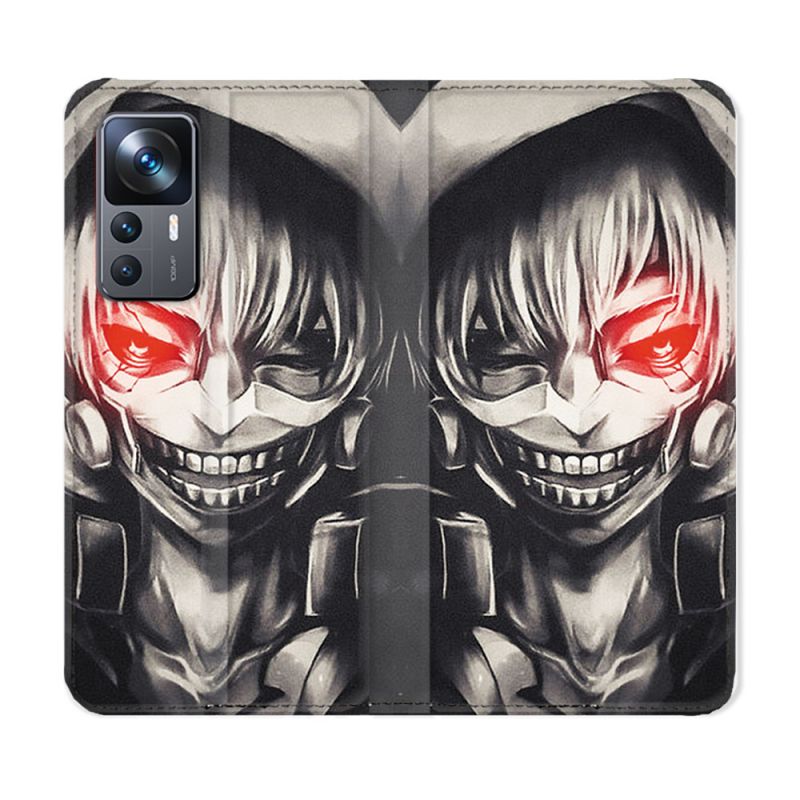 Housse Cuir Portefeuille Pour Xiaomi 12T Manga Tokyo Ghoul Kaneki Noir