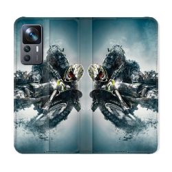 Housse Cuir Portefeuille Pour Xiaomi 12T Moto Cross Ombre