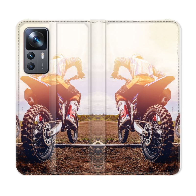 Housse Cuir Portefeuille Pour Xiaomi 12T Moto Cross Soleil