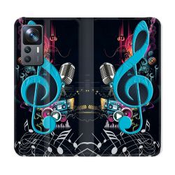 Housse Cuir Portefeuille Pour Xiaomi 12T Musique Cle Sol Bleu