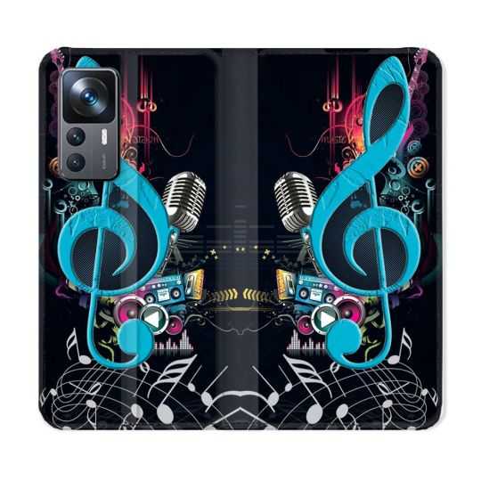 Housse Cuir Portefeuille Pour Xiaomi 12T Musique Cle Sol Bleu