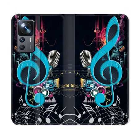 Housse Cuir Portefeuille Pour Xiaomi 12T Musique Cle Sol Bleu