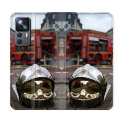 Housse Cuir Portefeuille Pour Xiaomi 12T Pompier Casque Camion