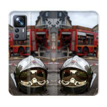 Housse Cuir Portefeuille Pour Xiaomi 12T Pompier Casque Camion