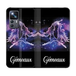Housse Cuir Portefeuille Pour Xiaomi 12T Signe Zodiaque 2 Gémeaux