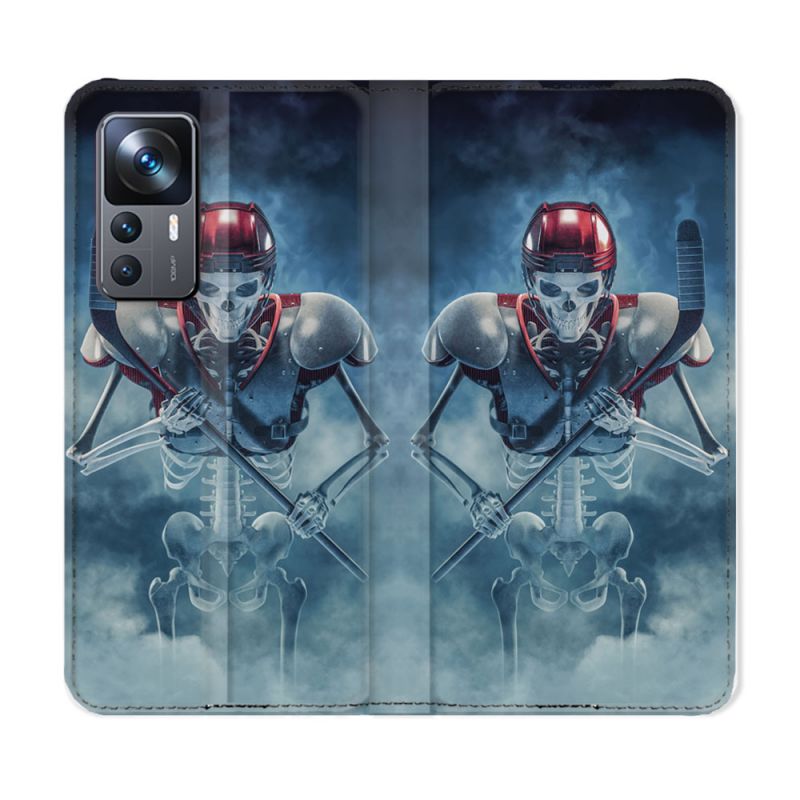 Housse Cuir Portefeuille Pour Xiaomi 12T Sport Hockey Squelette