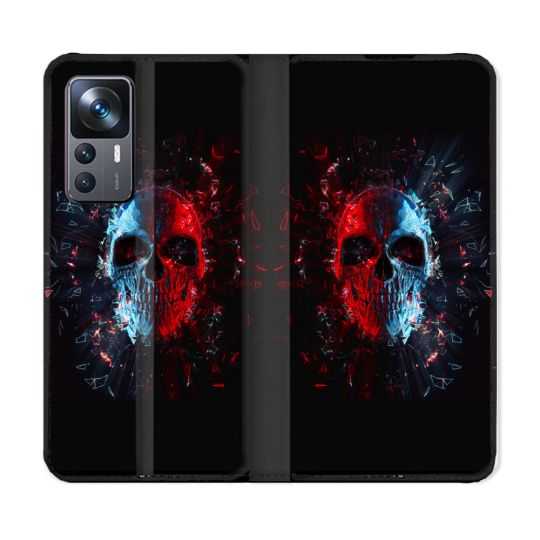 Housse Cuir Portefeuille Pour Xiaomi 12T Tete de Mort Deflagration