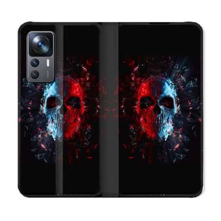 Housse Cuir Portefeuille Pour Xiaomi 12T Tete de Mort Deflagration