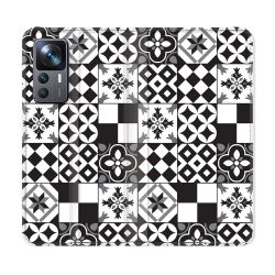 Housse Cuir Portefeuille Pour Xiaomi 12T Texture Carreau Ciment Noir