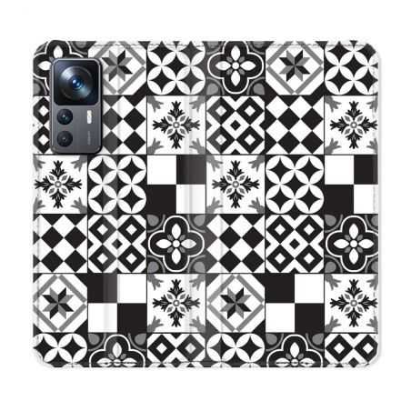 Housse Cuir Portefeuille Pour Xiaomi 12T Texture Carreau Ciment Noir