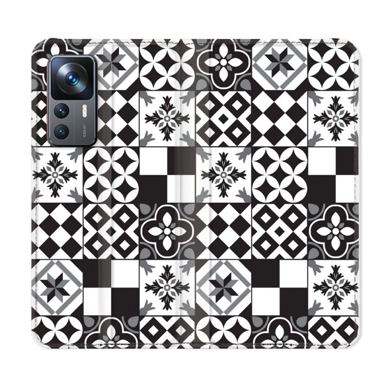 Housse Cuir Portefeuille Pour Xiaomi 12T Texture Carreau Ciment Noir