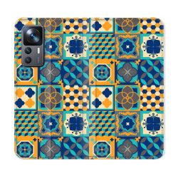 Housse Cuir Portefeuille Pour Xiaomi 12T Texture Carreau Ciment Orange