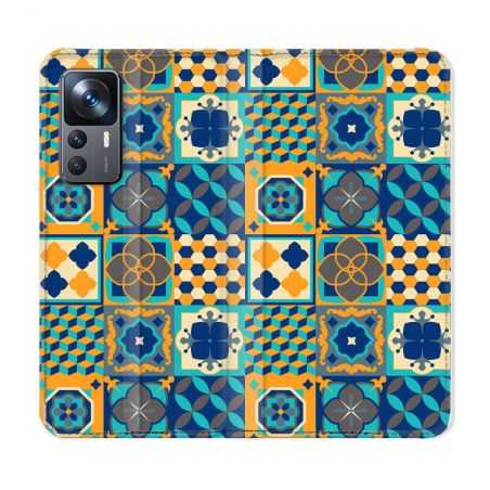 Housse Cuir Portefeuille Pour Xiaomi 12T Texture Carreau Ciment Orange