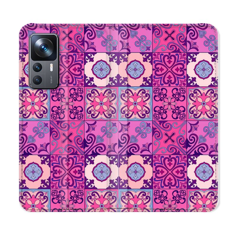 Housse Cuir Portefeuille Pour Xiaomi 12T Texture Carreau Ciment Violet