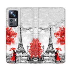 Housse Cuir Portefeuille Pour Xiaomi 12T Voyage France Paris Rouge