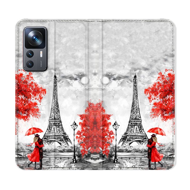 Housse Cuir Portefeuille Pour Xiaomi 12T Voyage France Paris Rouge