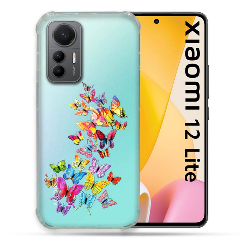 Coque Renforcée En Verre Trempé Transparente Pour Xiaomi 12 Lite Papillon Multicolore