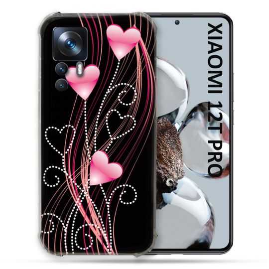 Coque Renforcée Pour Xiaomi 12T Pro Amour Coeur Rose Montant sur Noir