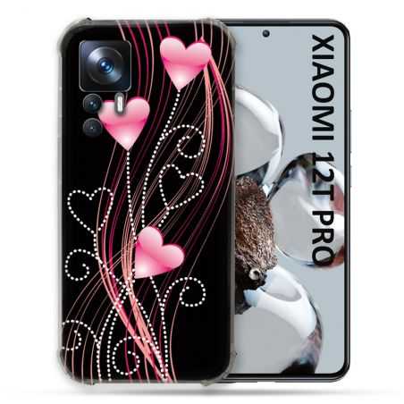 Coque Renforcée Pour Xiaomi 12T Pro Amour Coeur Rose Montant sur Noir