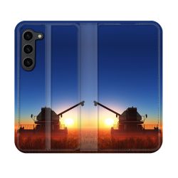 Housse Cuir Portefeuille Pour Samsung Galaxy S23 Agriculture Moissonneuse Soleil