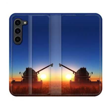 Housse Cuir Portefeuille Pour Samsung Galaxy S23 Agriculture Moissonneuse Soleil
