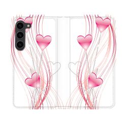 Housse Cuir Portefeuille Pour Samsung Galaxy S23 Amour Coeur Rose Montant sur Blanc