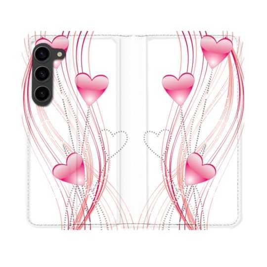 Housse Cuir Portefeuille Pour Samsung Galaxy S23 Amour Coeur Rose Montant sur Blanc
