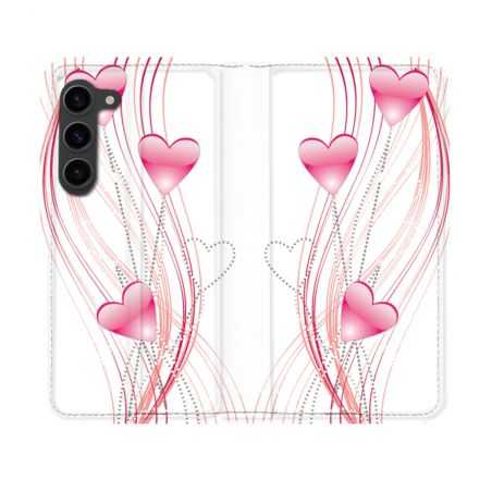 Housse Cuir Portefeuille Pour Samsung Galaxy S23 Amour Coeur Rose Montant sur Blanc