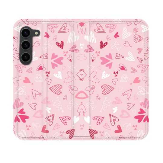 Housse Cuir Portefeuille Pour Samsung Galaxy S23 Amour Ptis Coeurs