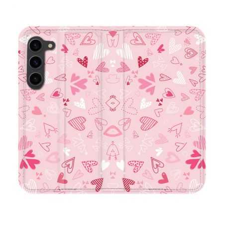 Housse Cuir Portefeuille Pour Samsung Galaxy S23 Amour Ptis Coeurs