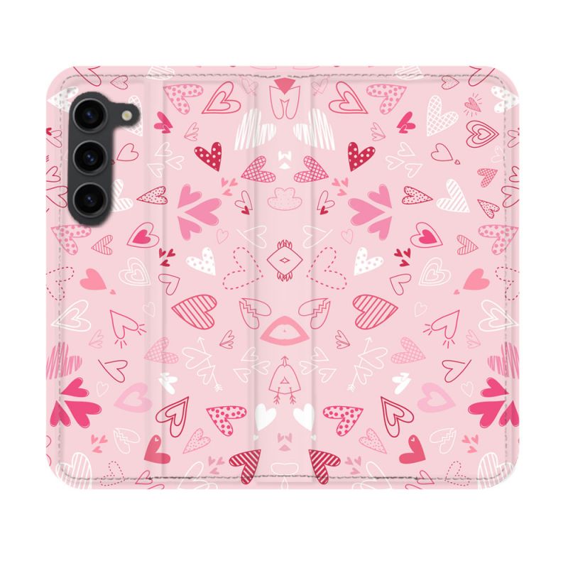 Housse Cuir Portefeuille Pour Samsung Galaxy S23 Amour Ptis Coeurs