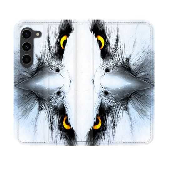 Housse Cuir Portefeuille Pour Samsung Galaxy S23 Animal Aigle Royal Blanc