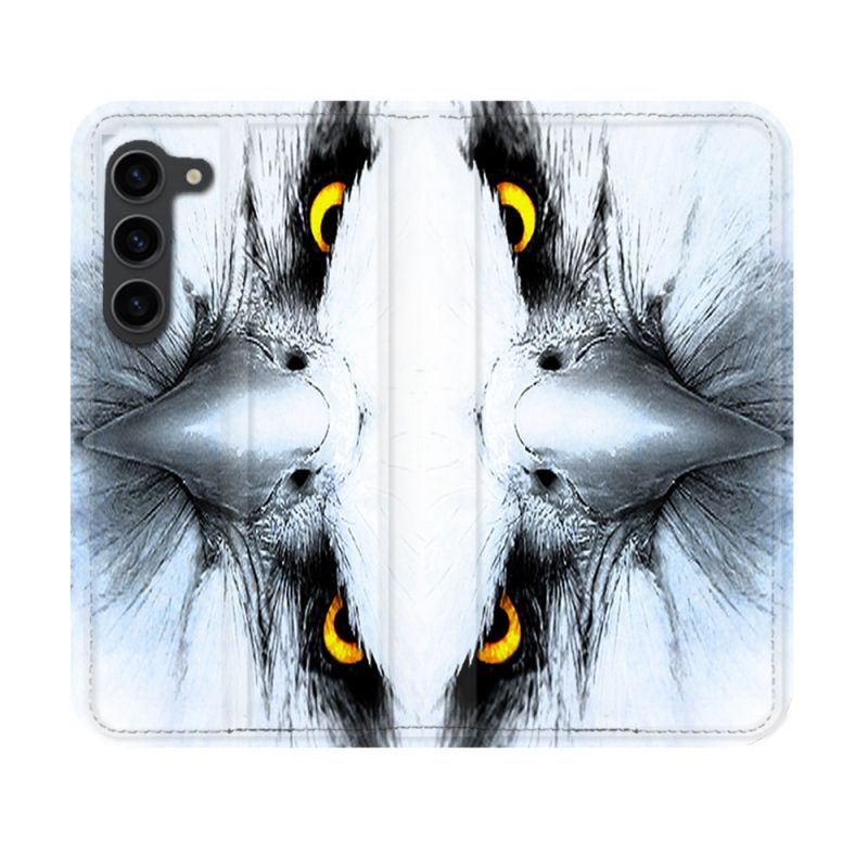 Housse Cuir Portefeuille Pour Samsung Galaxy S23 Animal Aigle Royal Blanc
