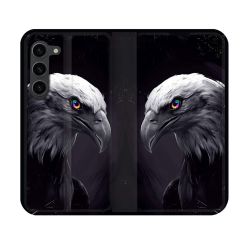 Housse Cuir Portefeuille Pour Samsung Galaxy S23 Animal Aigle Royal Noir