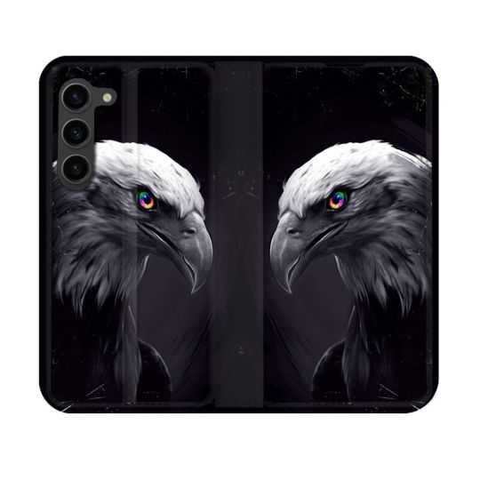 Housse Cuir Portefeuille Pour Samsung Galaxy S23 Animal Aigle Royal Noir