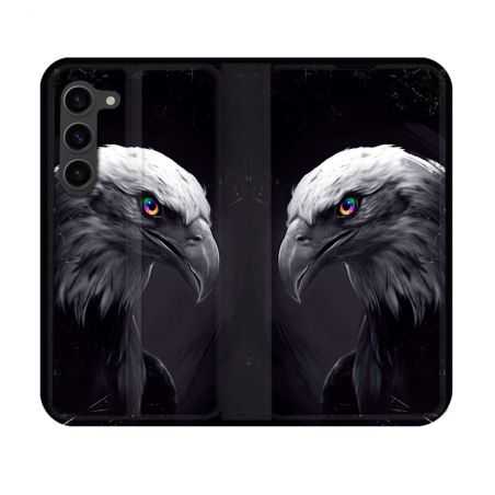 Housse Cuir Portefeuille Pour Samsung Galaxy S23 Animal Aigle Royal Noir