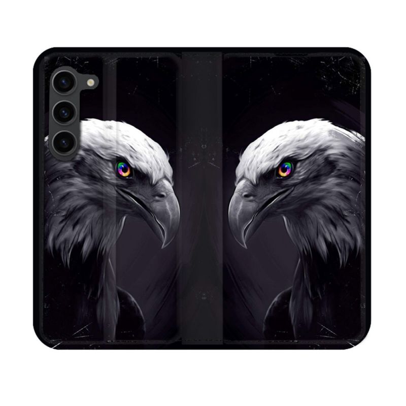 Housse Cuir Portefeuille Pour Samsung Galaxy S23 Animal Aigle Royal Noir