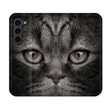 Housse Cuir Portefeuille Pour Samsung Galaxy S23 Animal Chat Gris