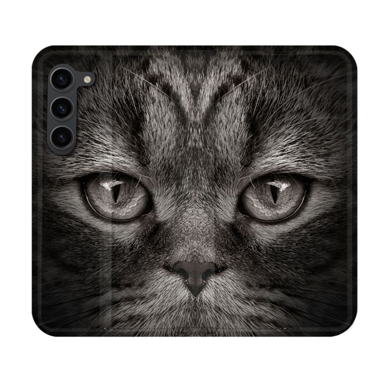 Housse Cuir Portefeuille Pour Samsung Galaxy S23 Animal Chat Gris
