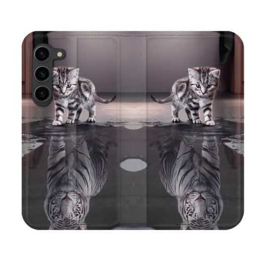 Housse Cuir Portefeuille Pour Samsung Galaxy S23 Animal Chat Reflet