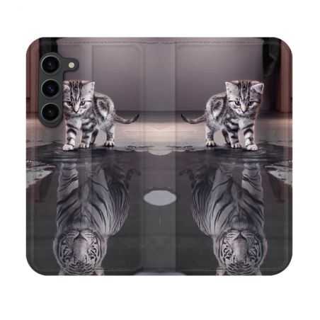 Housse Cuir Portefeuille Pour Samsung Galaxy S23 Animal Chat Reflet