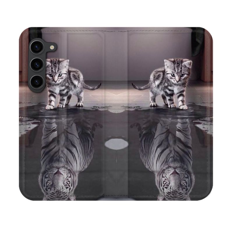 Housse Cuir Portefeuille Pour Samsung Galaxy S23 Animal Chat Reflet