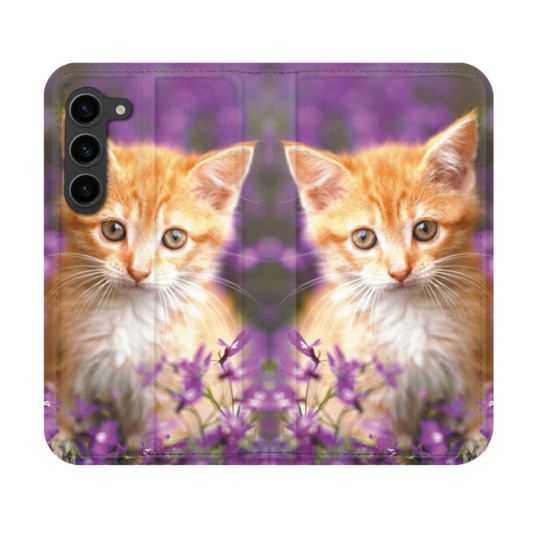 Housse Cuir Portefeuille Pour Samsung Galaxy S23 Animal Chat Violet