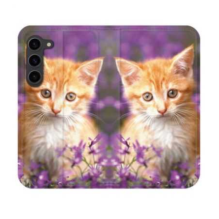 Housse Cuir Portefeuille Pour Samsung Galaxy S23 Animal Chat Violet