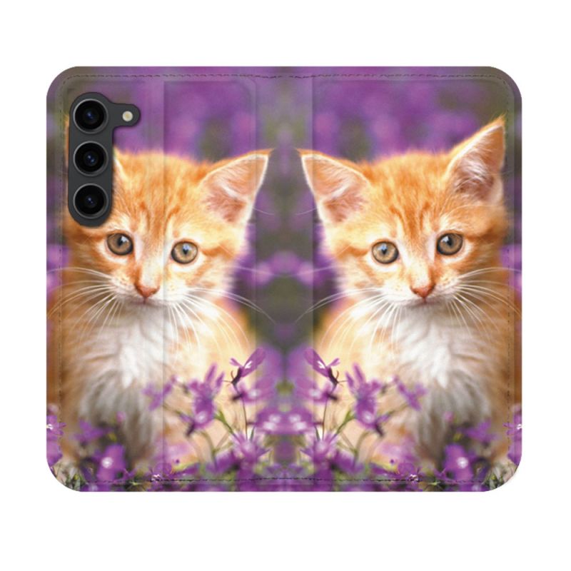 Housse Cuir Portefeuille Pour Samsung Galaxy S23 Animal Chat Violet
