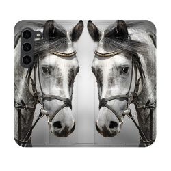 Housse Cuir Portefeuille Pour Samsung Galaxy S23 Animal Cheval Blanc