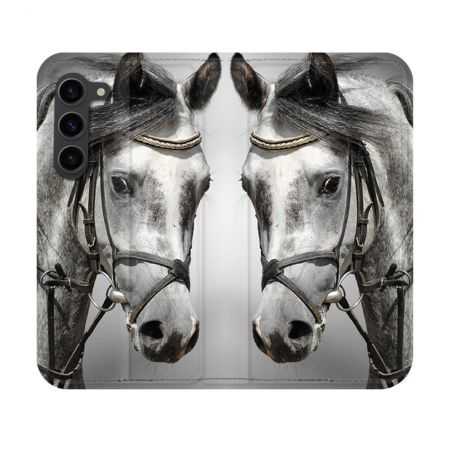 Housse Cuir Portefeuille Pour Samsung Galaxy S23 Animal Cheval Blanc