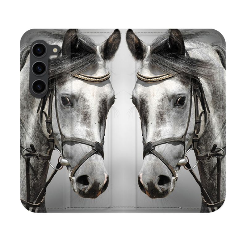 Housse Cuir Portefeuille Pour Samsung Galaxy S23 Animal Cheval Blanc