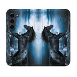 Housse Cuir Portefeuille Pour Samsung Galaxy S23 Animal Cheval Noir